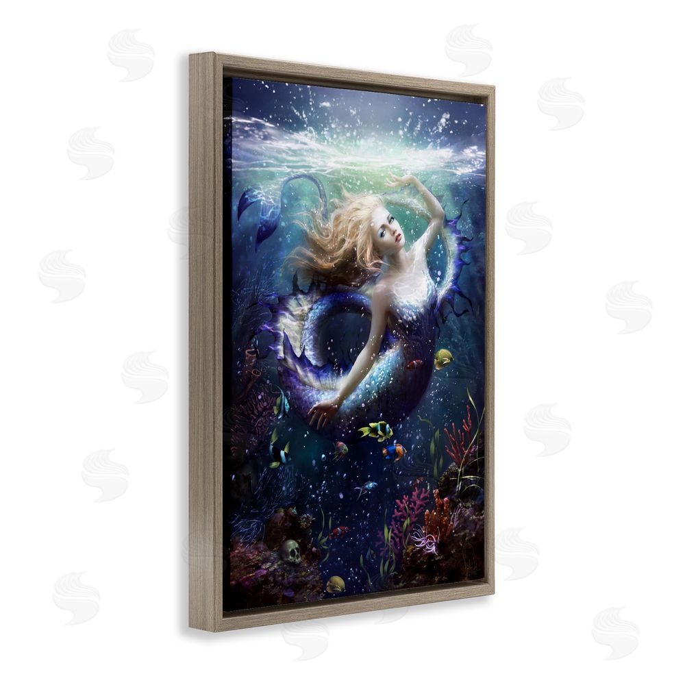 Melanie Delon Deep Sea Mermaid Brown Floating Frame Canvas Wall Art Print