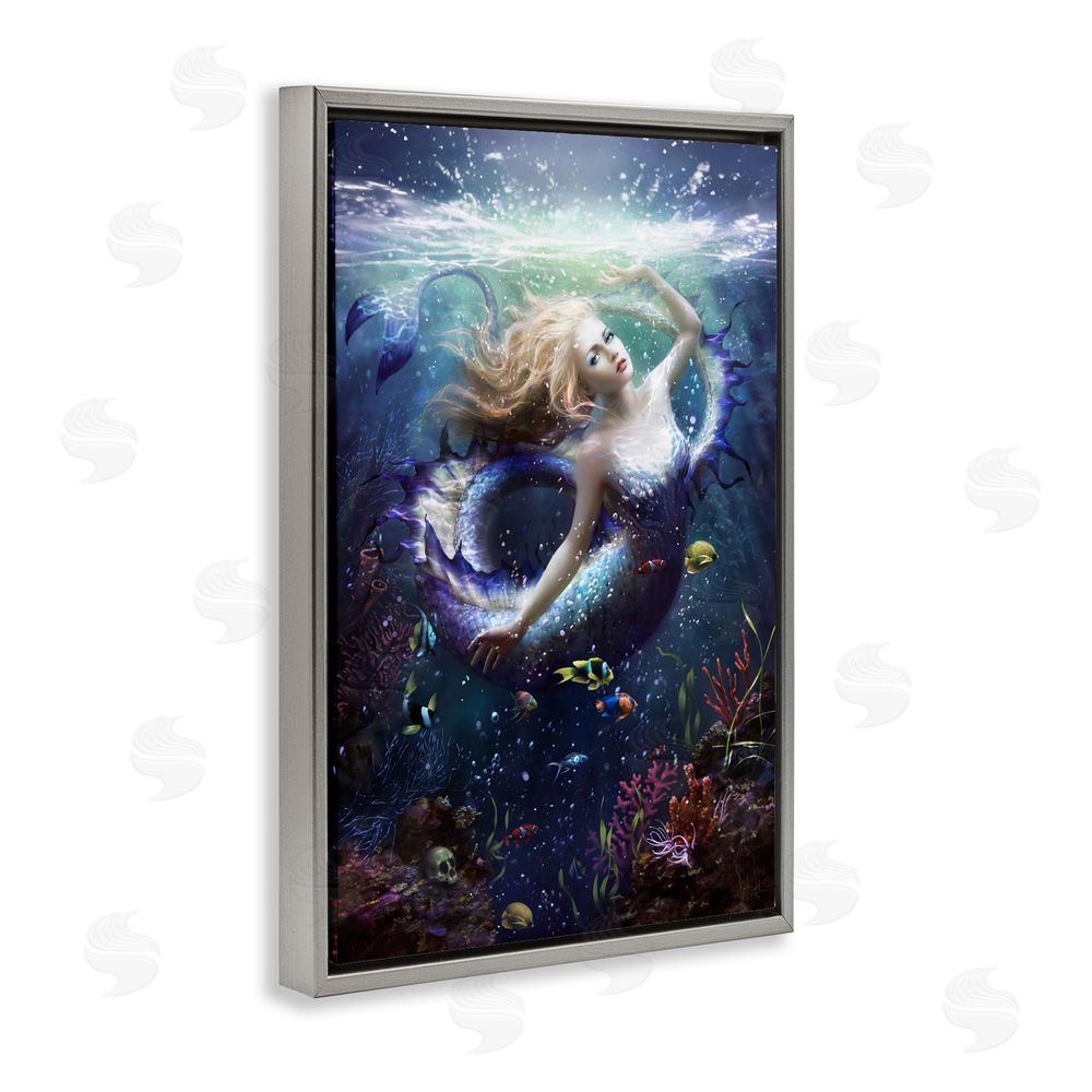 Melanie Delon Deep Sea Mermaid Gray Floating Frame Canvas Wall Art Print