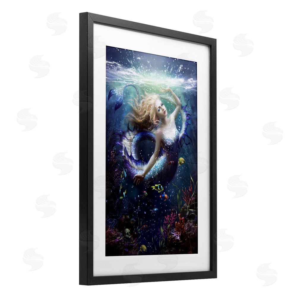 Melanie Delon Deep Sea Mermaid Black Framed Print Under Glass Wall Art