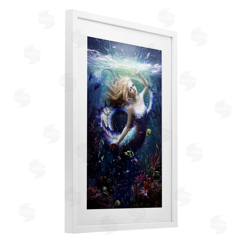 Melanie Delon Deep Sea Mermaid White Framed Print Under Glass Wall Art