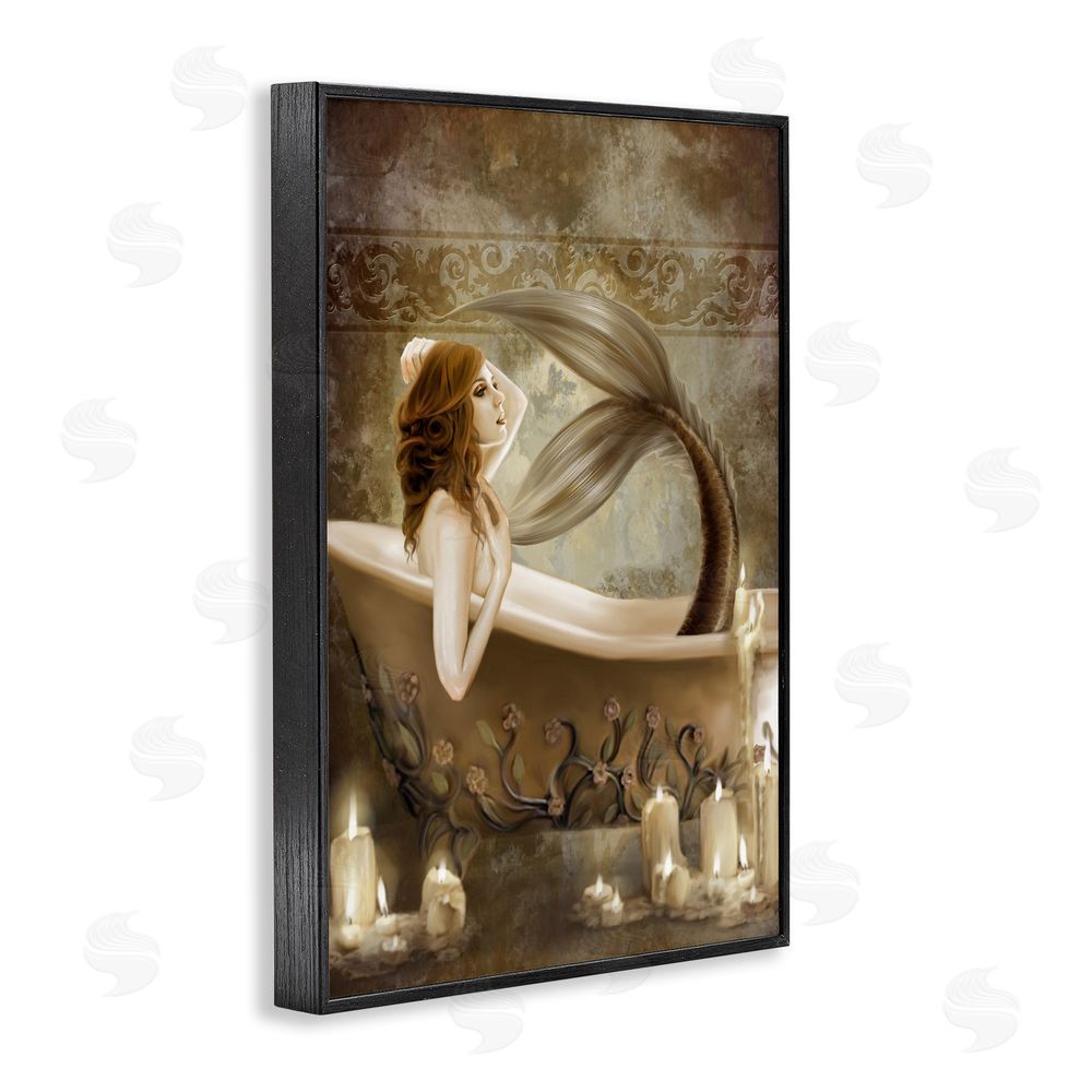 Selina Fenech Sepia Bath Time Mermaid Black Framed Giclee Wall Art Print