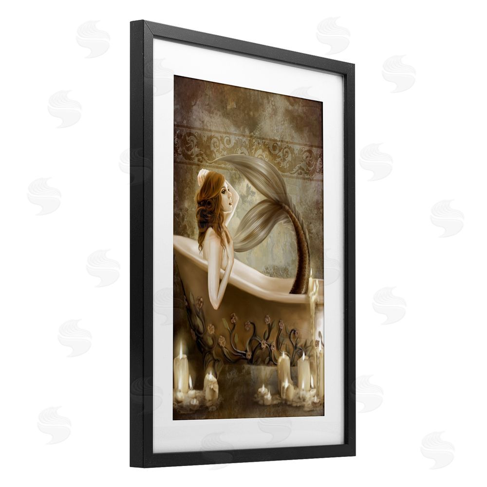 Selina Fenech Sepia Bath Time Mermaid Black Framed Print Under Glass Wall Art