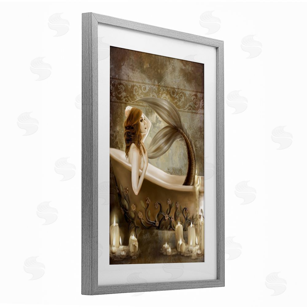 Selina Fenech Sepia Bath Time Mermaid Gray Framed Print Under Glass Wall Art