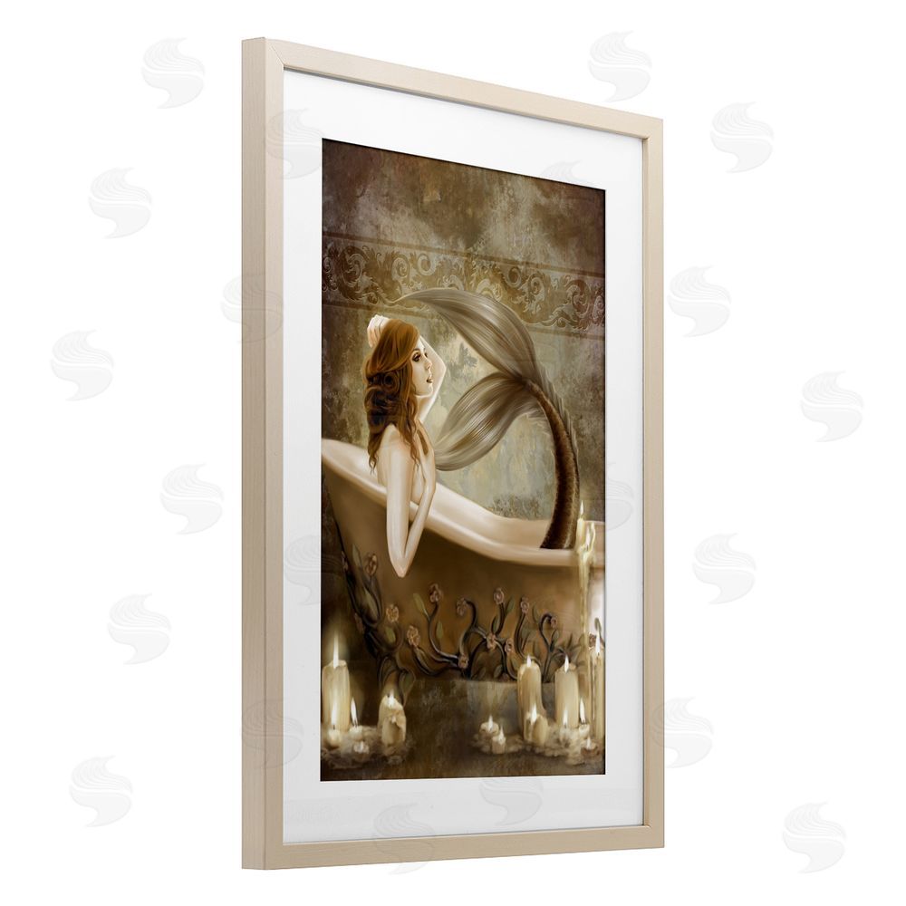 Selina Fenech Sepia Bath Time Mermaid Brown Framed Print Under Glass Wall Art