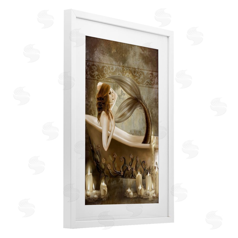 Selina Fenech Sepia Bath Time Mermaid White Framed Print Under Glass Wall Art
