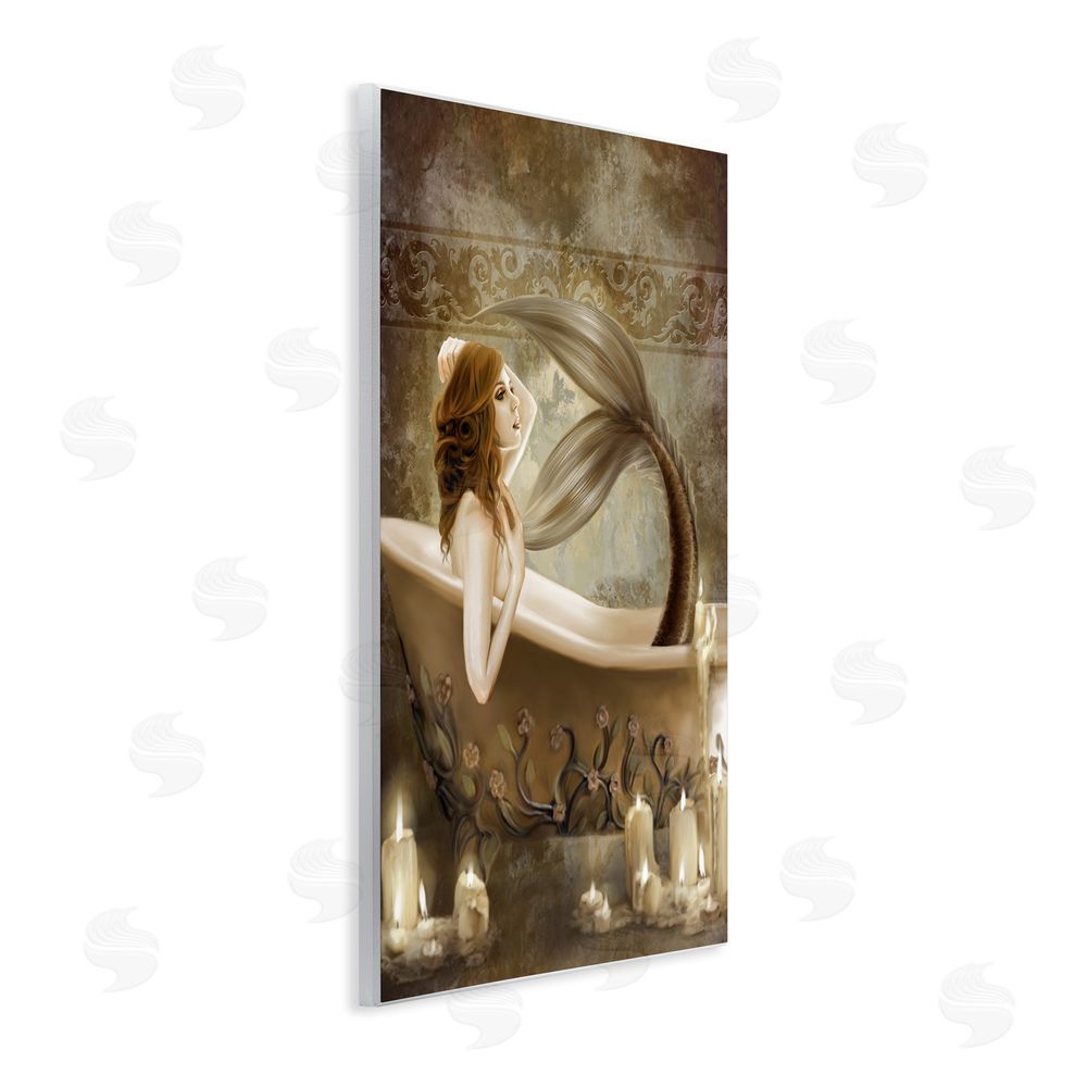 Selina Fenech Sepia Bath Time Mermaid Wooden Wall Plaque Art Print