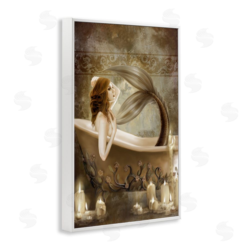 Selina Fenech Sepia Bath Time Mermaid White Framed Giclee Wall Art Print