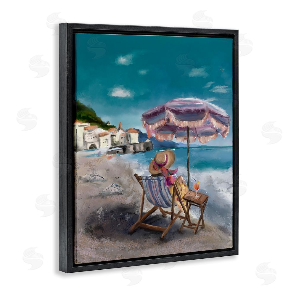 Denise Bartkus Beachside Italian Hangout Black Floating Frame Canvas Wall Art Print