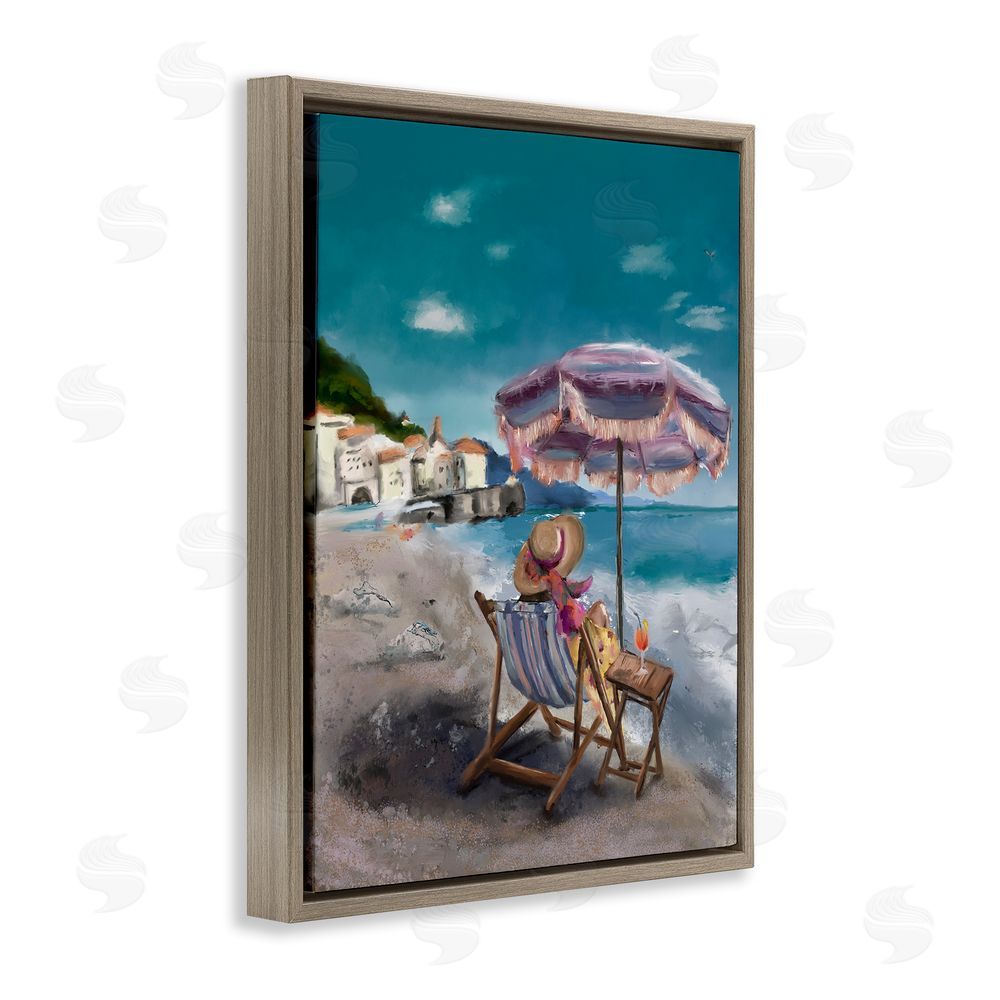 Denise Bartkus Beachside Italian Hangout Brown Floating Frame Canvas Wall Art Print