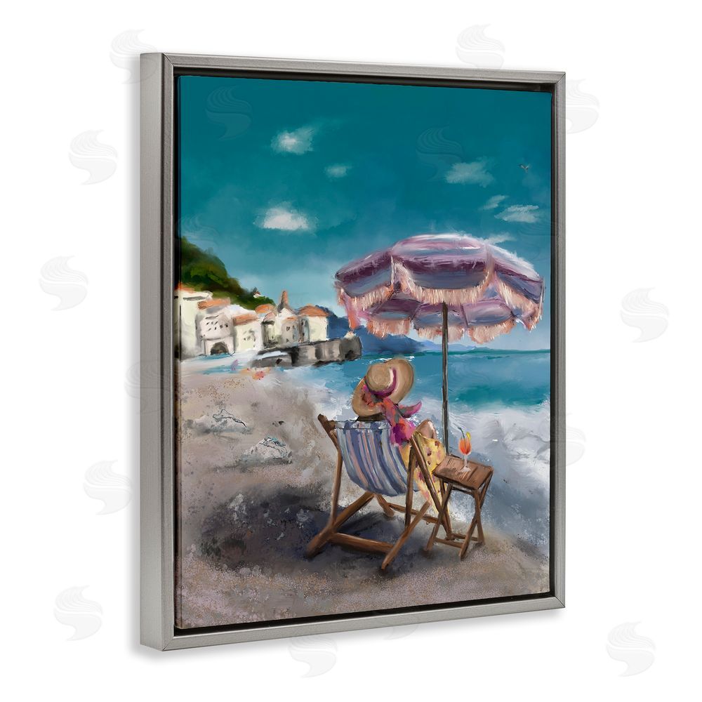 Denise Bartkus Beachside Italian Hangout Gray Floating Frame Canvas Wall Art Print