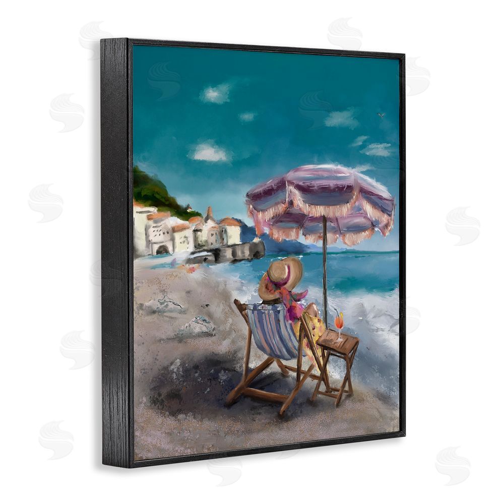 Denise Bartkus Beachside Italian Hangout Black Framed Giclee Wall Art Print