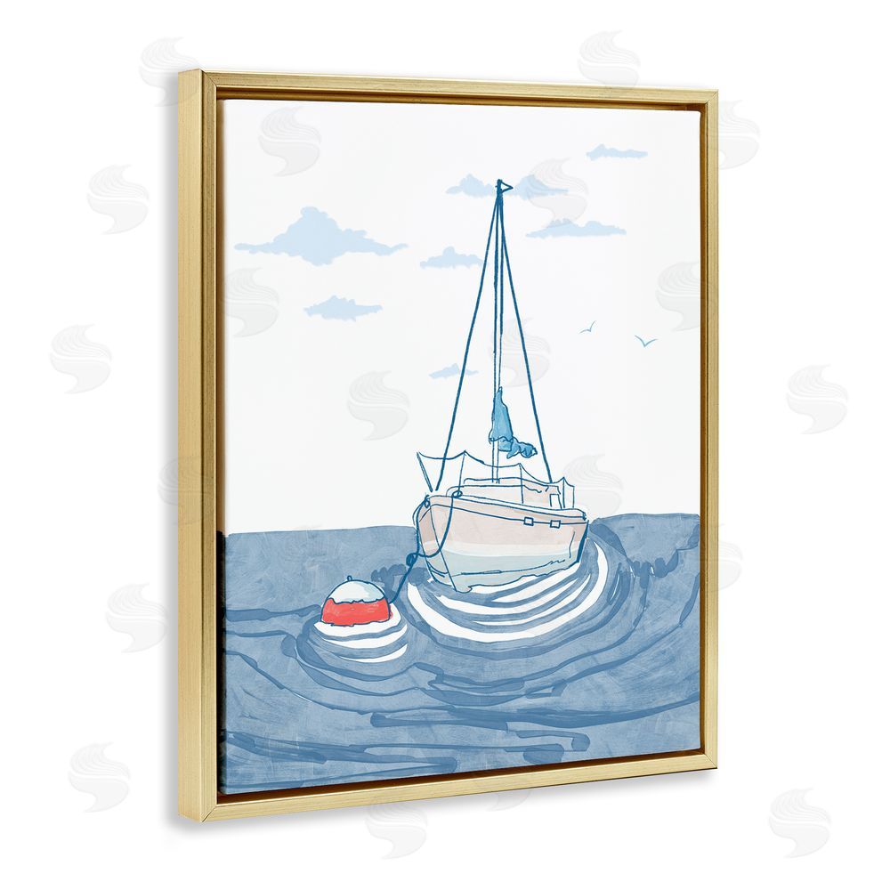 Melissa Tilley Cool Tone Sailboat Floating Gold Floating Frame Canvas Wall Art Print