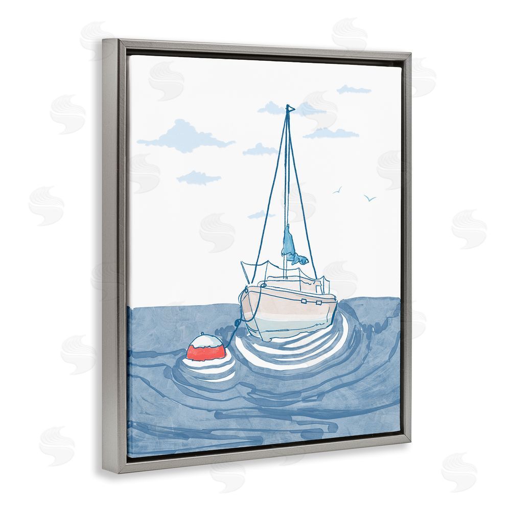Melissa Tilley Cool Tone Sailboat Floating Gray Floating Frame Canvas Wall Art Print