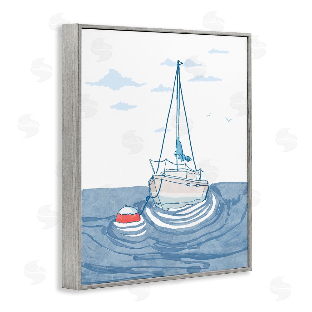 Melissa Tilley Cool Tone Sailboat Floating Gray Framed Giclee Wall Art Print