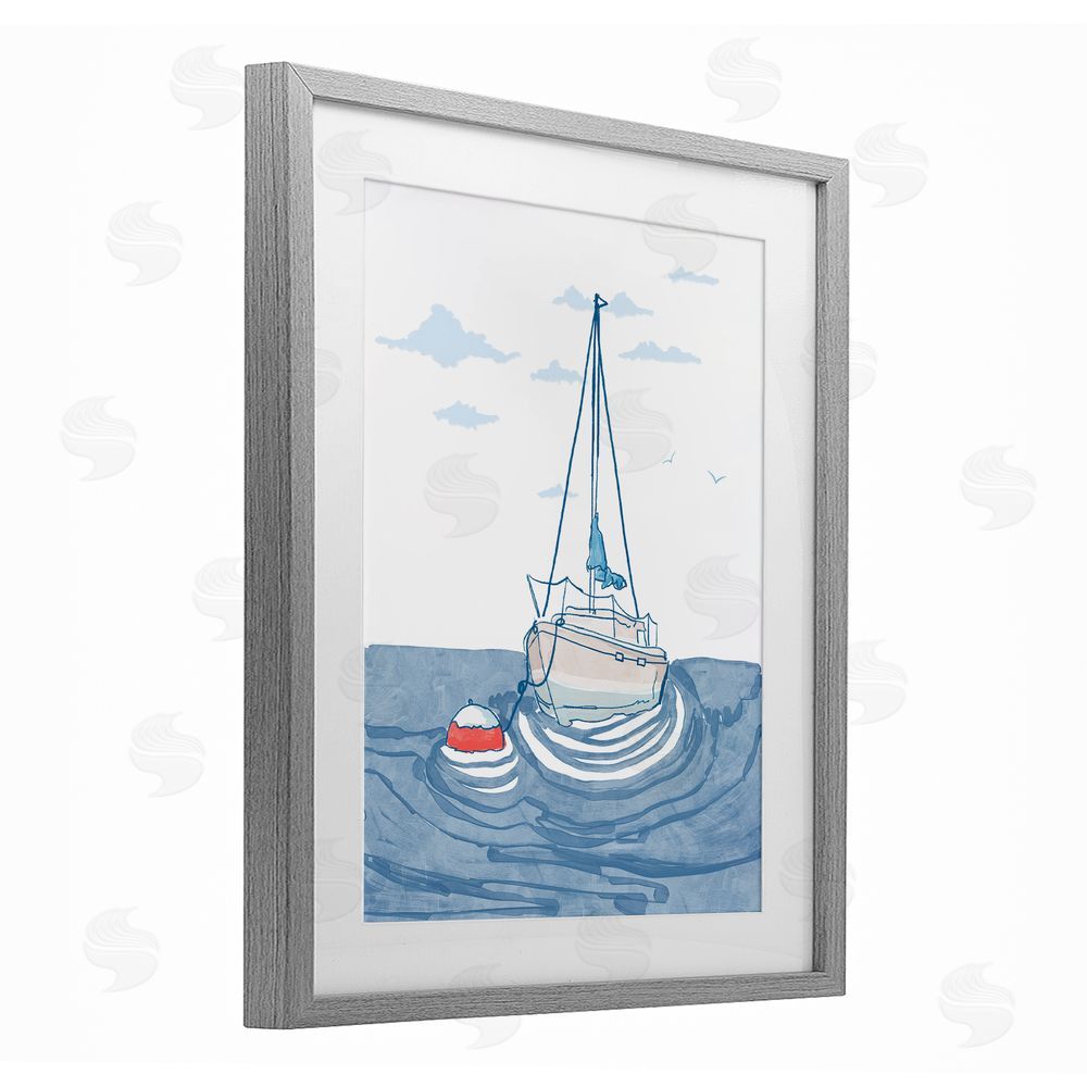 Melissa Tilley Cool Tone Sailboat Floating Gray Framed Print Under Glass Wall Art