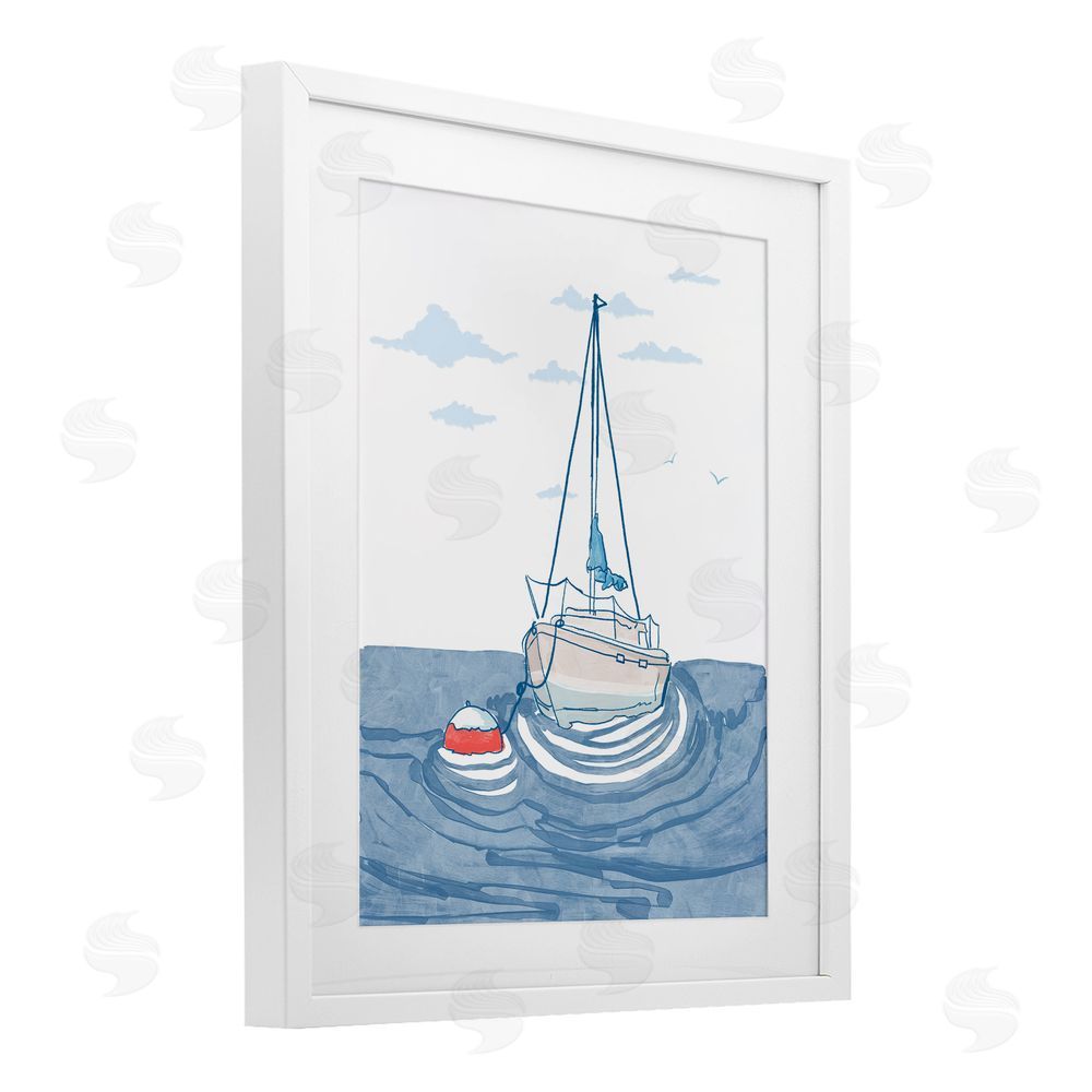 Melissa Tilley Cool Tone Sailboat Floating White Framed Print Under Glass Wall Art