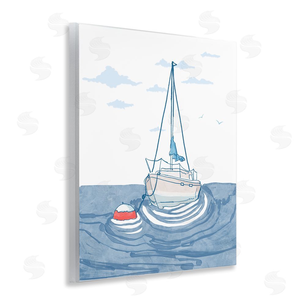 Melissa Tilley Cool Tone Sailboat Floating Wooden Wall Plaque Art Print