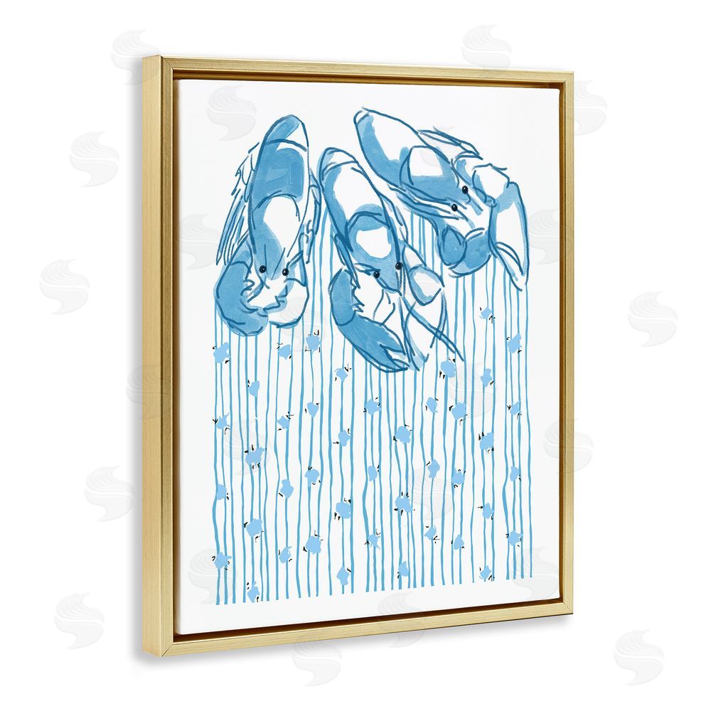Melissa Tilley Lobster Trio with Strings Gold Floating Frame Canvas Wall Art Print
