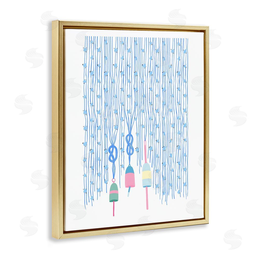 Melissa Tilley Hanging Buoys on Ropes Gold Floating Frame Canvas Wall Art Print