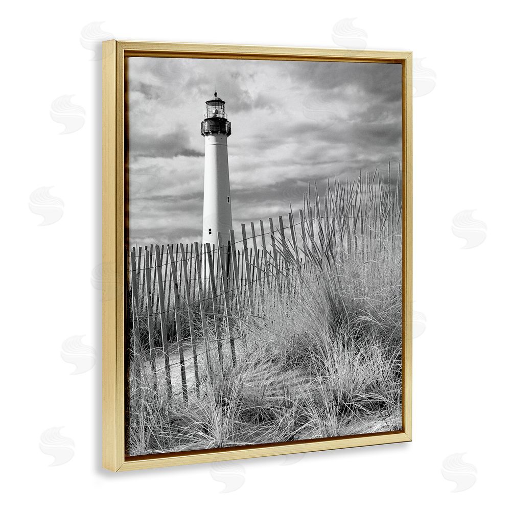 MJ Photography Cape May Lighthouse Amid Dunes Gold Floating Frame Canvas Wall Art Print