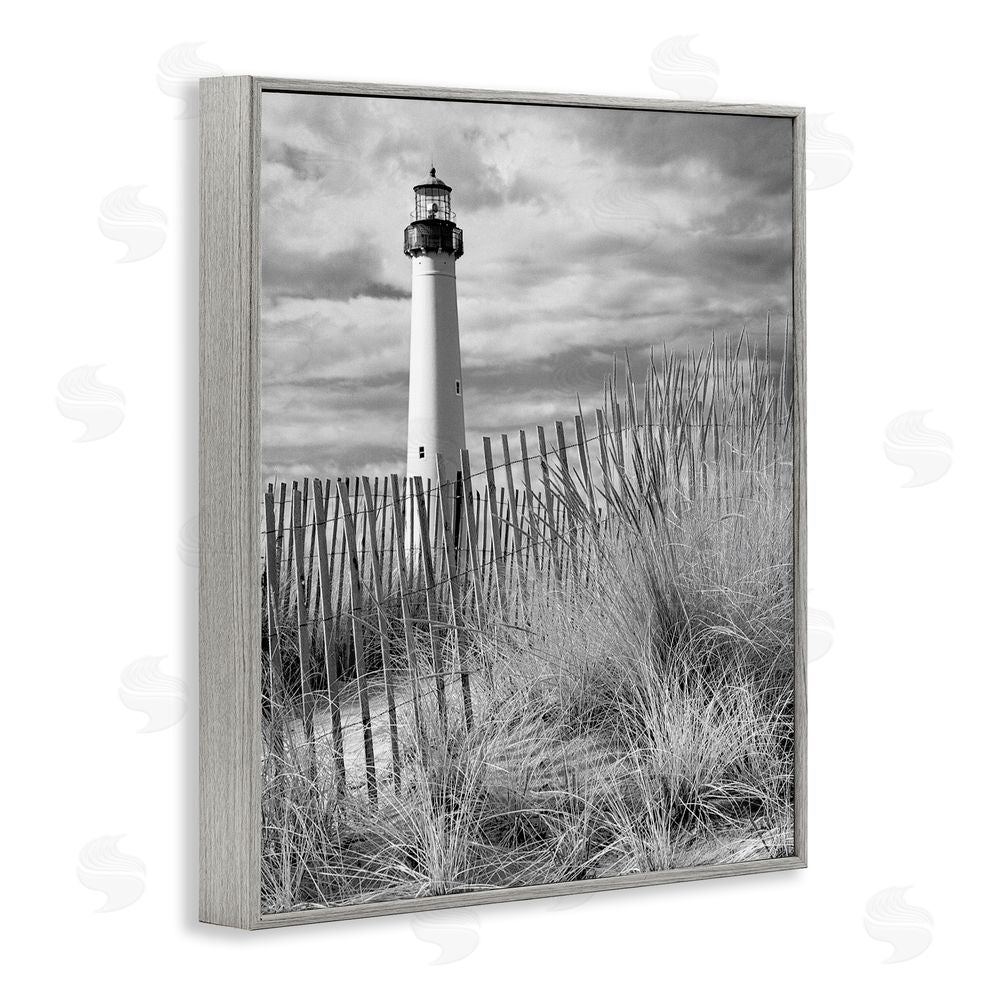 MJ Photography Cape May Lighthouse Amid Dunes Gray Framed Giclee Wall Art Print