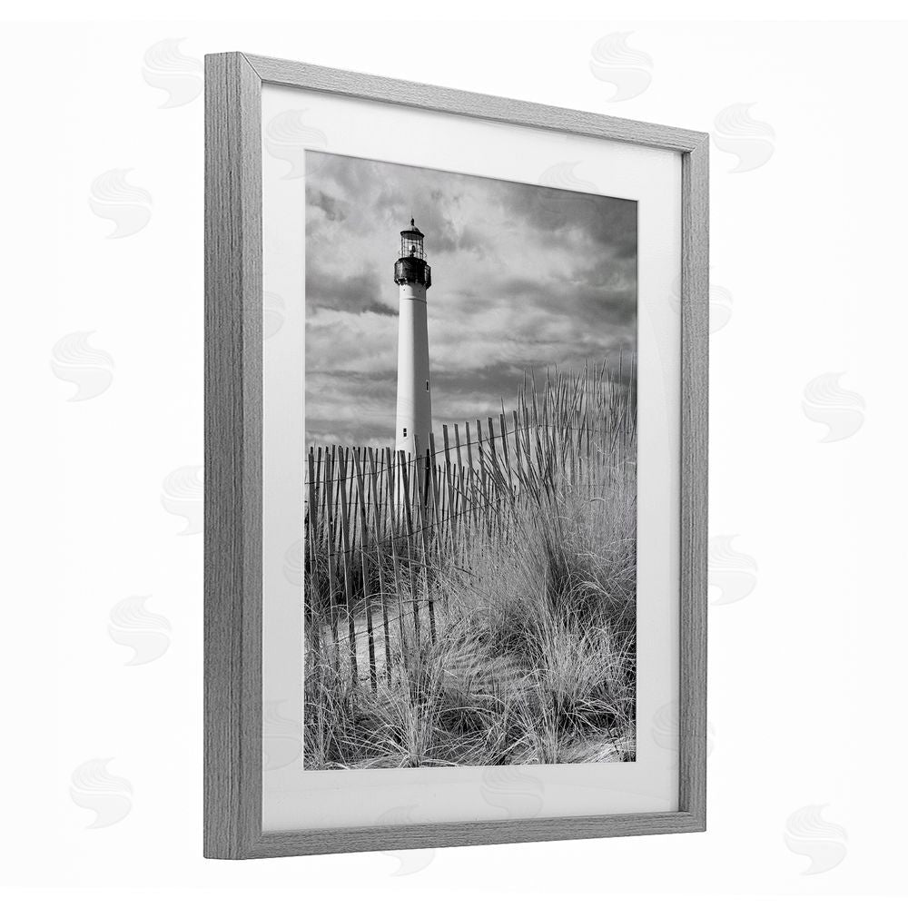 MJ Photography Cape May Lighthouse Amid Dunes Gray Framed Print Under Glass Wall Art