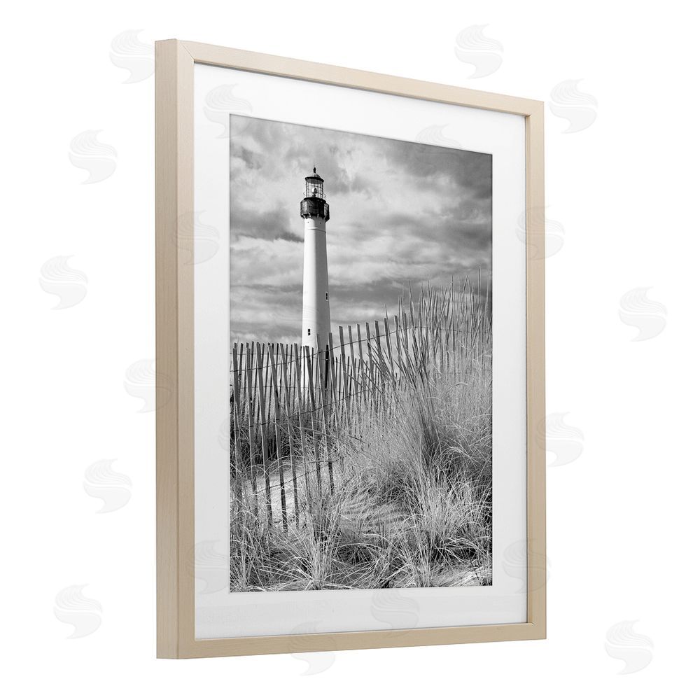 MJ Photography Cape May Lighthouse Amid Dunes Brown Framed Print Under Glass Wall Art