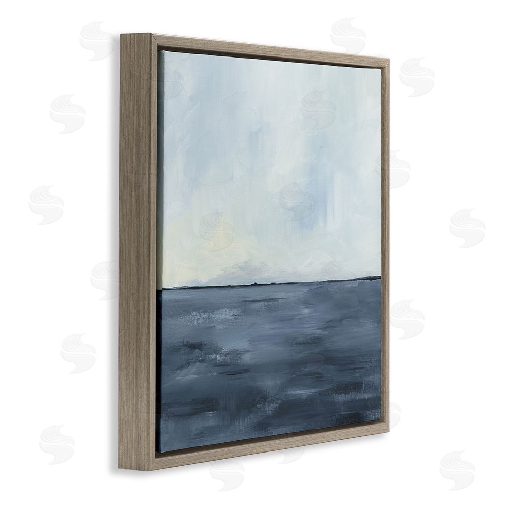 Kristen Dalpiaz Calm Seascape Blue Horizon Brown Floating Frame Canvas Wall Art Print