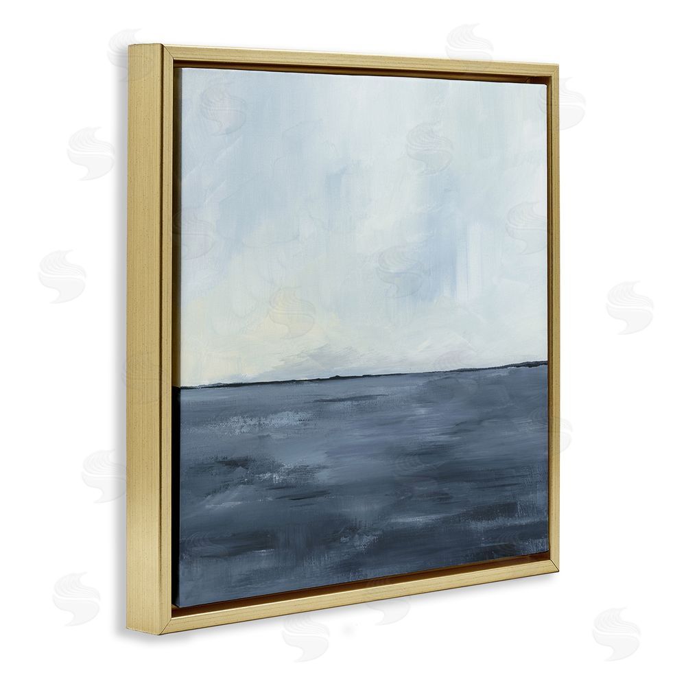 Kristen Dalpiaz Calm Seascape Blue Horizon Gold Floating Frame Canvas Wall Art Print