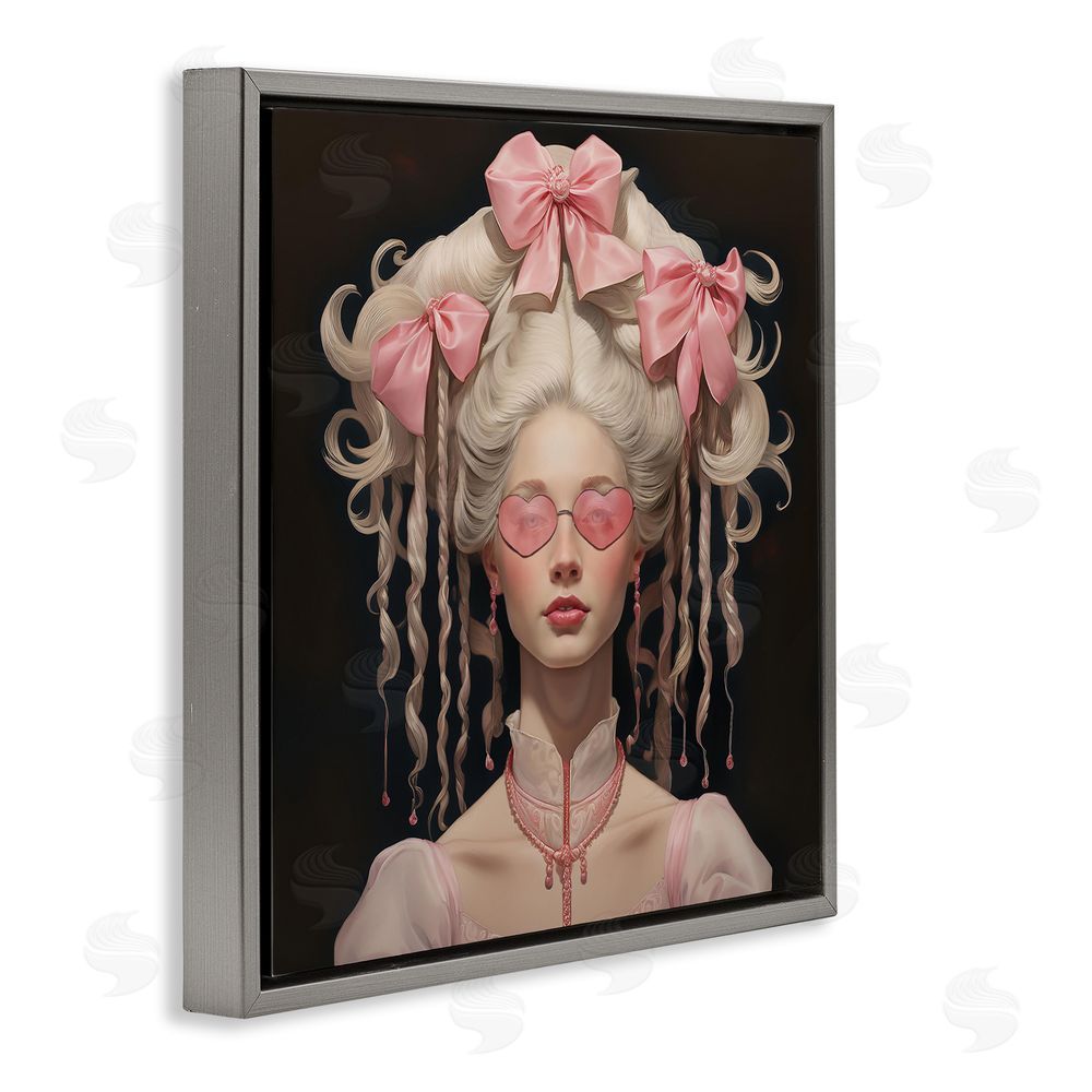 Grotto Studios Rococo Woman Opulent Ribbons Gray Floating Frame Canvas Wall Art Print