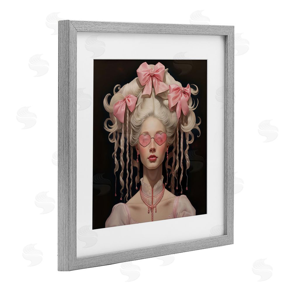 Grotto Studios Rococo Woman Opulent Ribbons Gray Framed Print Under Glass Wall Art