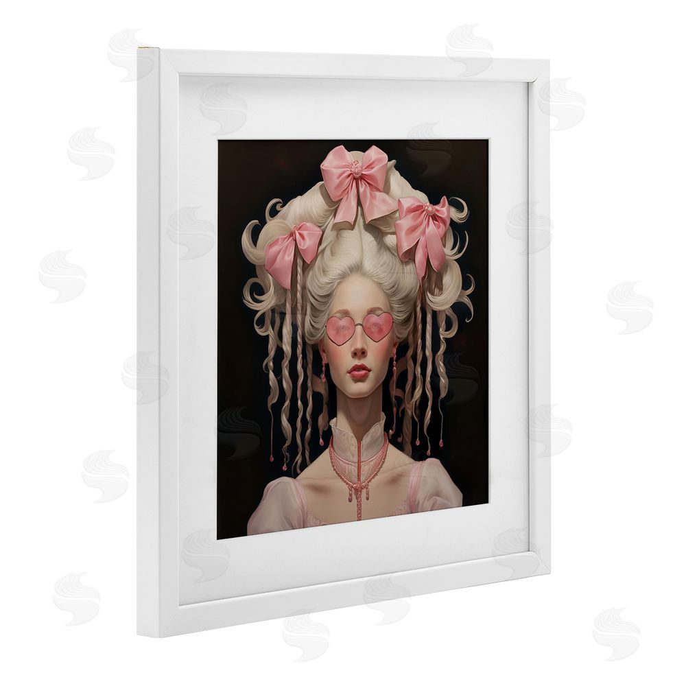 Grotto Studios Rococo Woman Opulent Ribbons White Framed Print Under Glass Wall Art