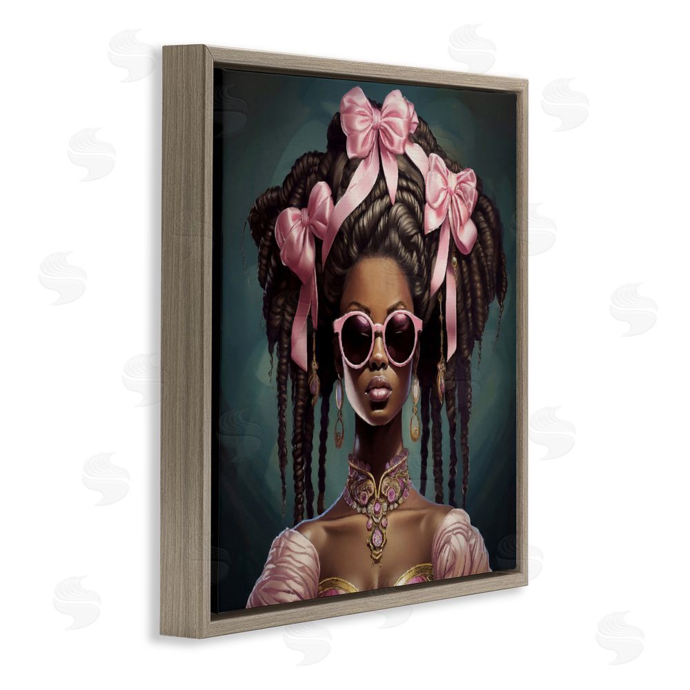 Grotto Studios Rococo Woman With Bows Brown Floating Frame Canvas Wall Art Print