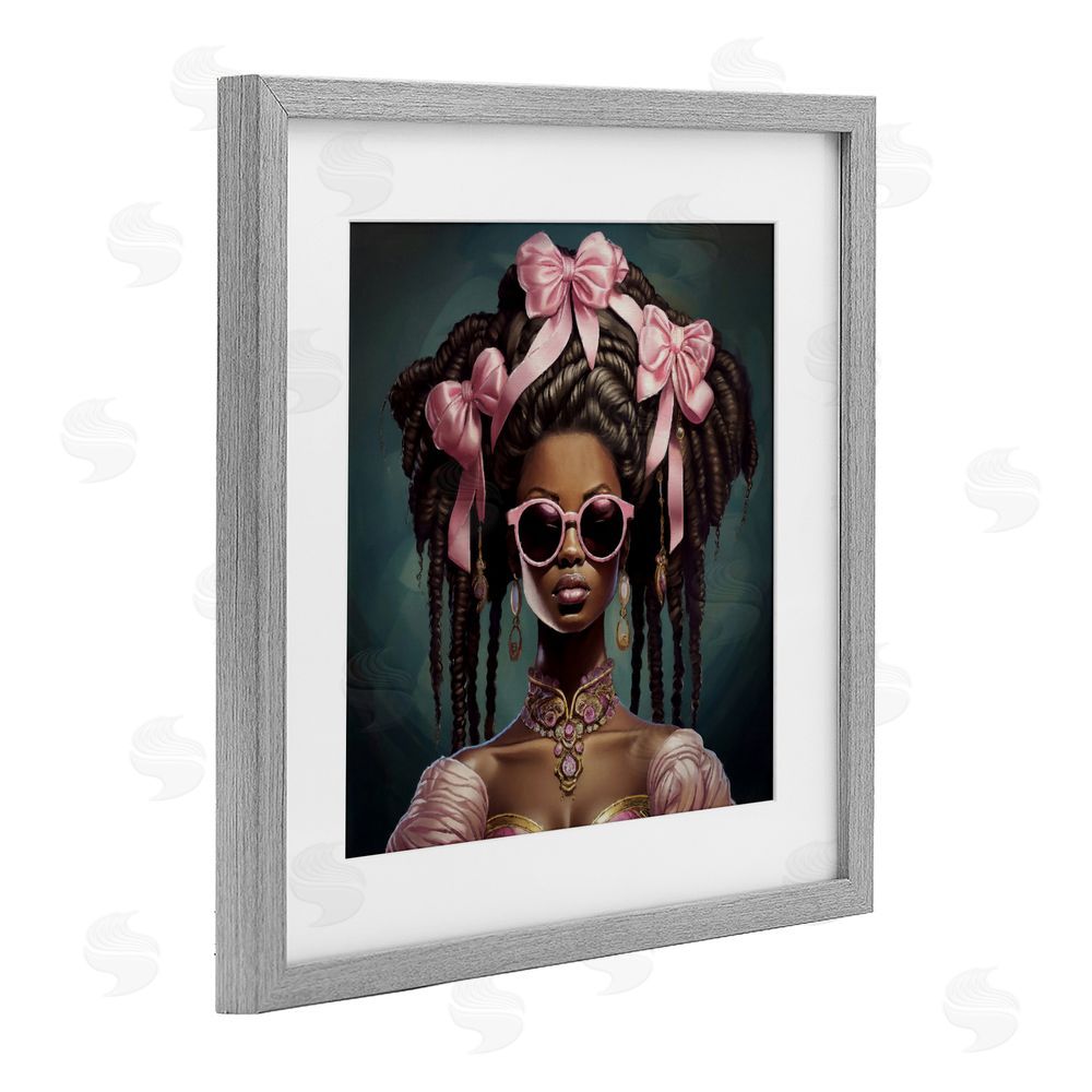 Grotto Studios Rococo Woman With Bows Gray Framed Print Under Glass Wall Art