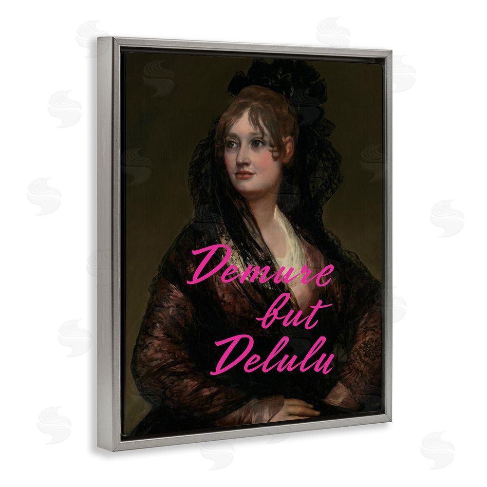 Grotto Studios Iconic Demure But Delulu Gray Floating Frame Canvas Wall Art Print
