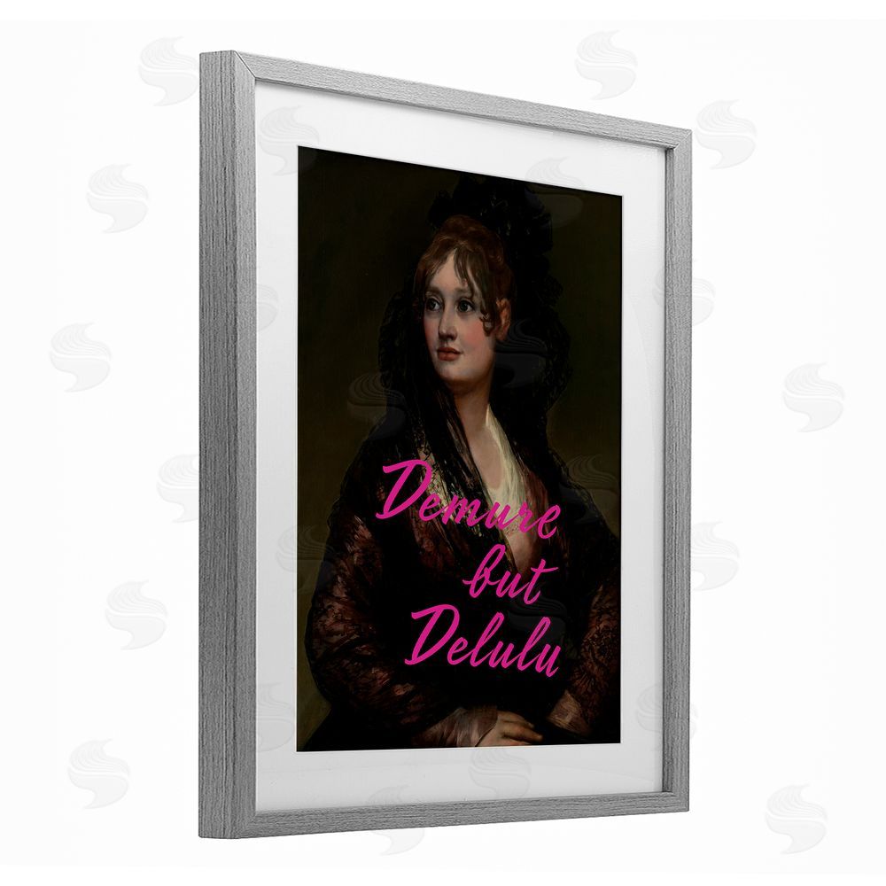 Grotto Studios Iconic Demure But Delulu Gray Framed Print Under Glass Wall Art