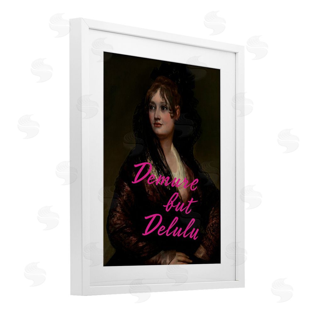 Grotto Studios Iconic Demure But Delulu White Framed Print Under Glass Wall Art