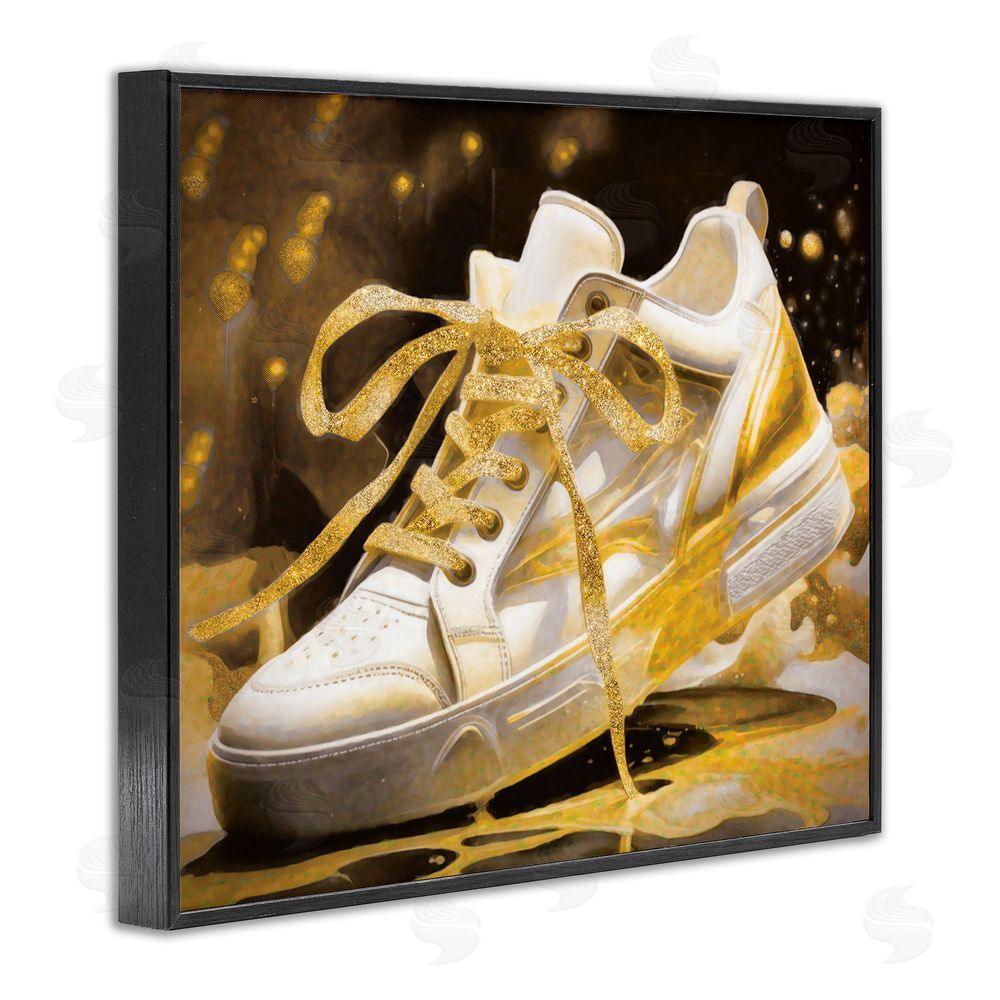 Grotto Studios Splashy Gold Sneaker Black Framed Giclee Wall Art Print