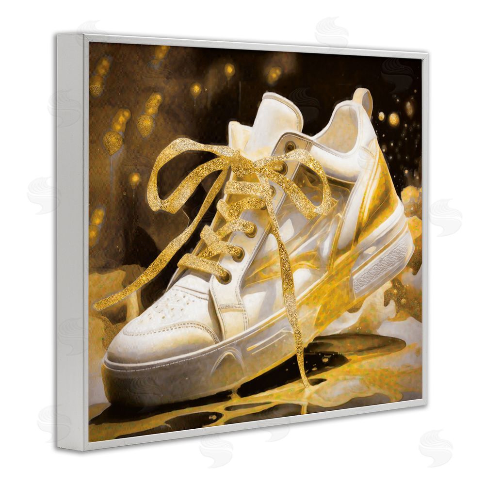 Grotto Studios Splashy Gold Sneaker White Framed Giclee Wall Art Print