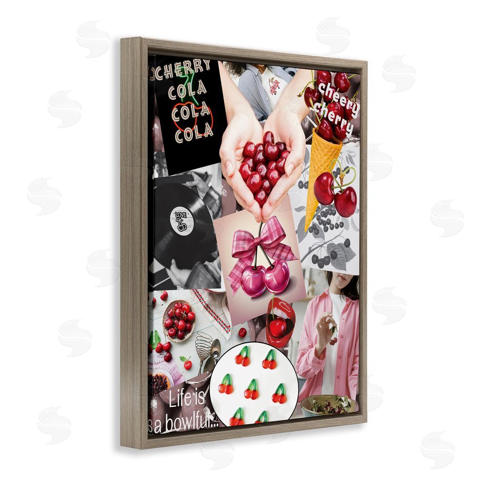 Grotto Studios Retro Cherry Mood Board Brown Floating Frame Canvas Wall Art Print