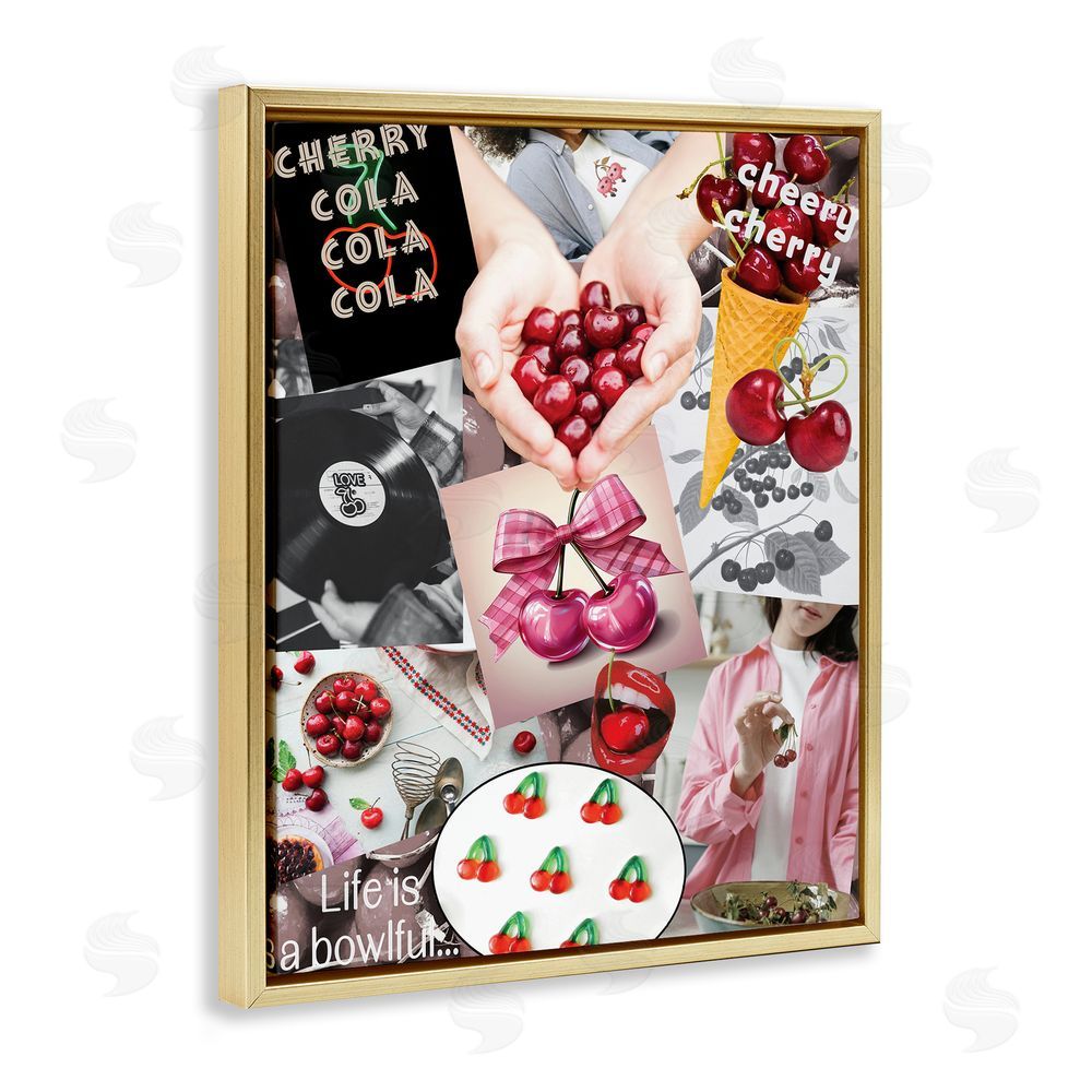 Grotto Studios Retro Cherry Mood Board Gold Floating Frame Canvas Wall Art Print