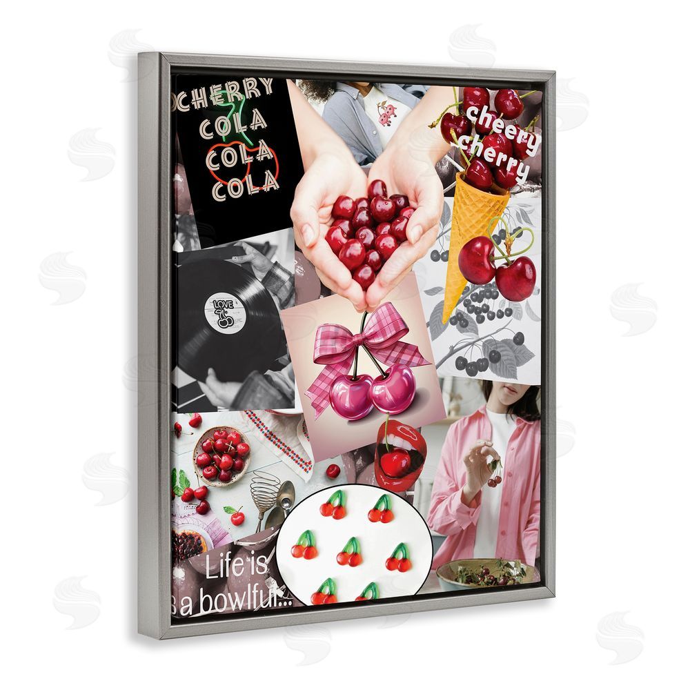 Grotto Studios Retro Cherry Mood Board Gray Floating Frame Canvas Wall Art Print