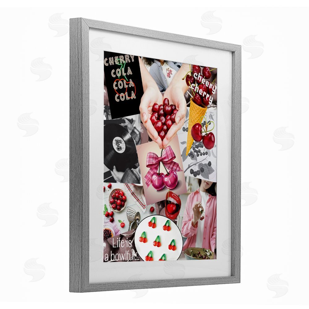 Grotto Studios Retro Cherry Mood Board Gray Framed Print Under Glass Wall Art