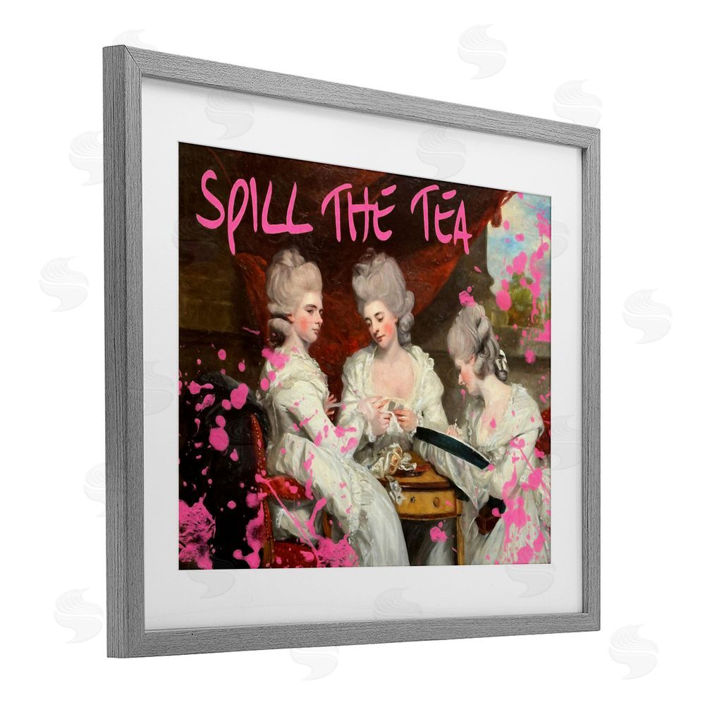 Grotto Studios Spill The Tea Iconic Ladies Gray Framed Print Under Glass Wall Art