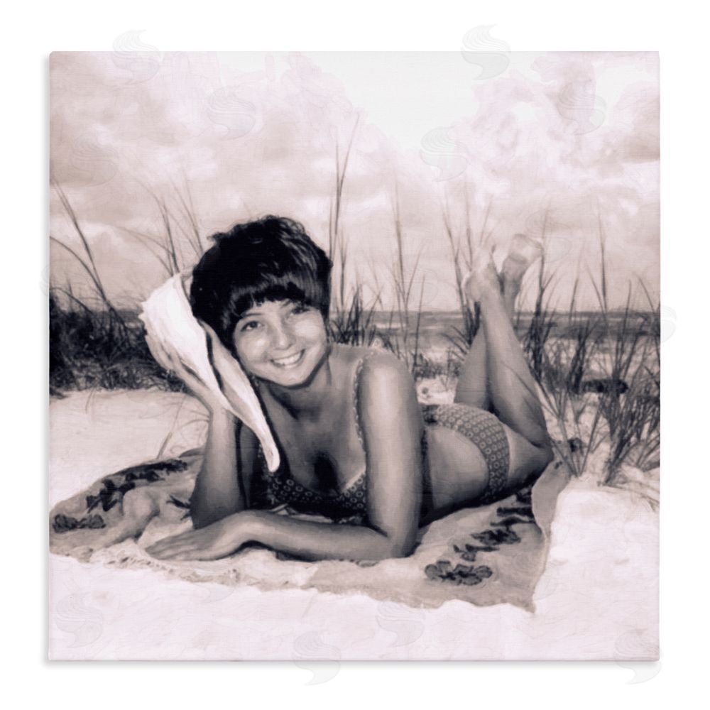 Grotto Studios Vintage Summer Girl with Conch Stretched Canvas Wall Art