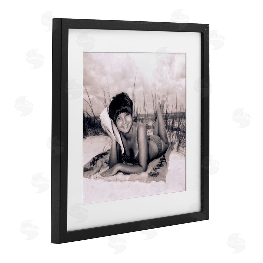 Grotto Studios Vintage Summer Girl with Conch Black Framed Print Under Glass Wall Art