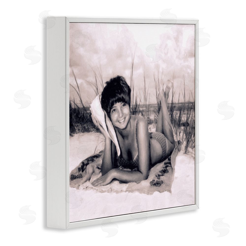 Grotto Studios Vintage Summer Girl with Conch White Framed Giclee Wall Art Print