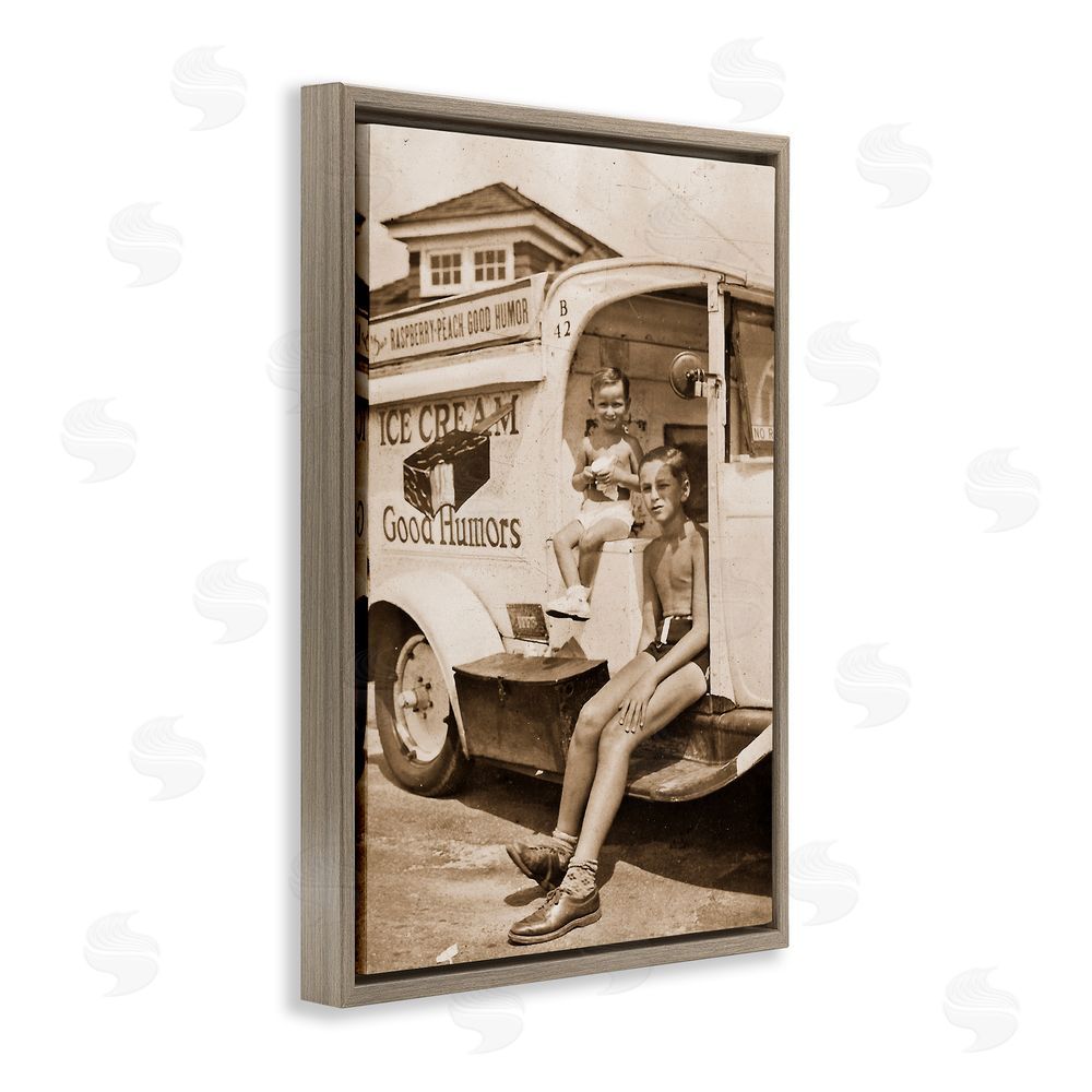 Grotto Studios Vintage Ice Cream Truck Brown Floating Frame Canvas Wall Art Print