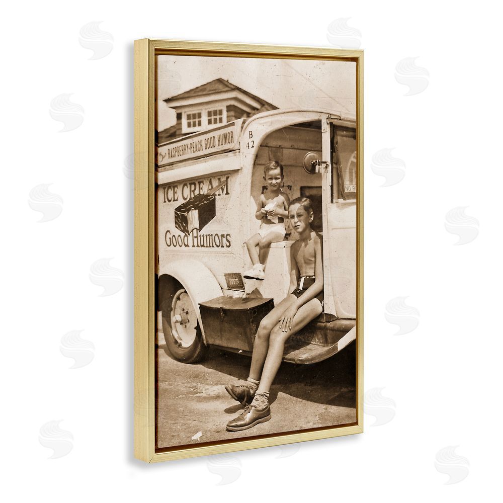 Grotto Studios Vintage Ice Cream Truck Gold Floating Frame Canvas Wall Art Print
