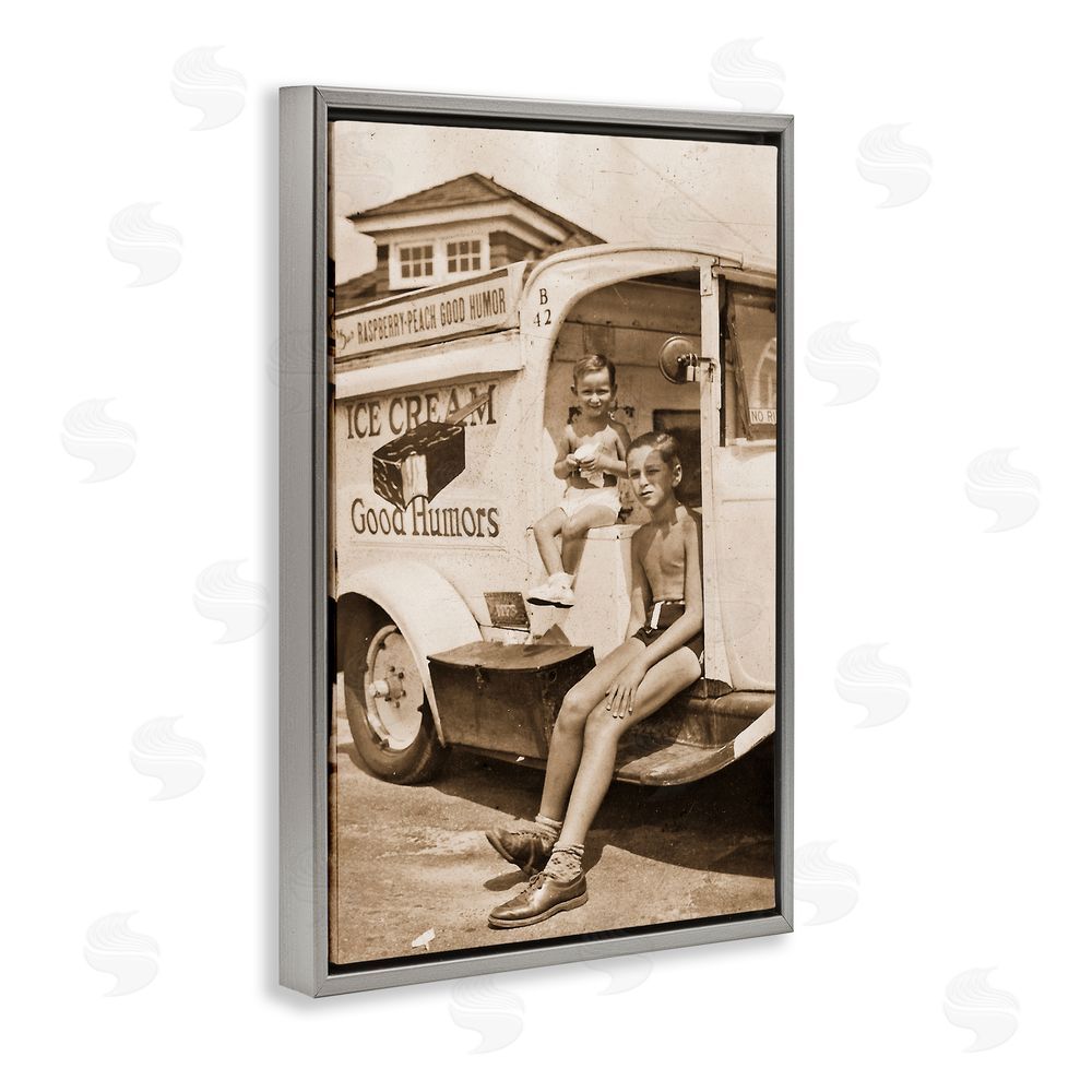 Grotto Studios Vintage Ice Cream Truck Gray Floating Frame Canvas Wall Art Print